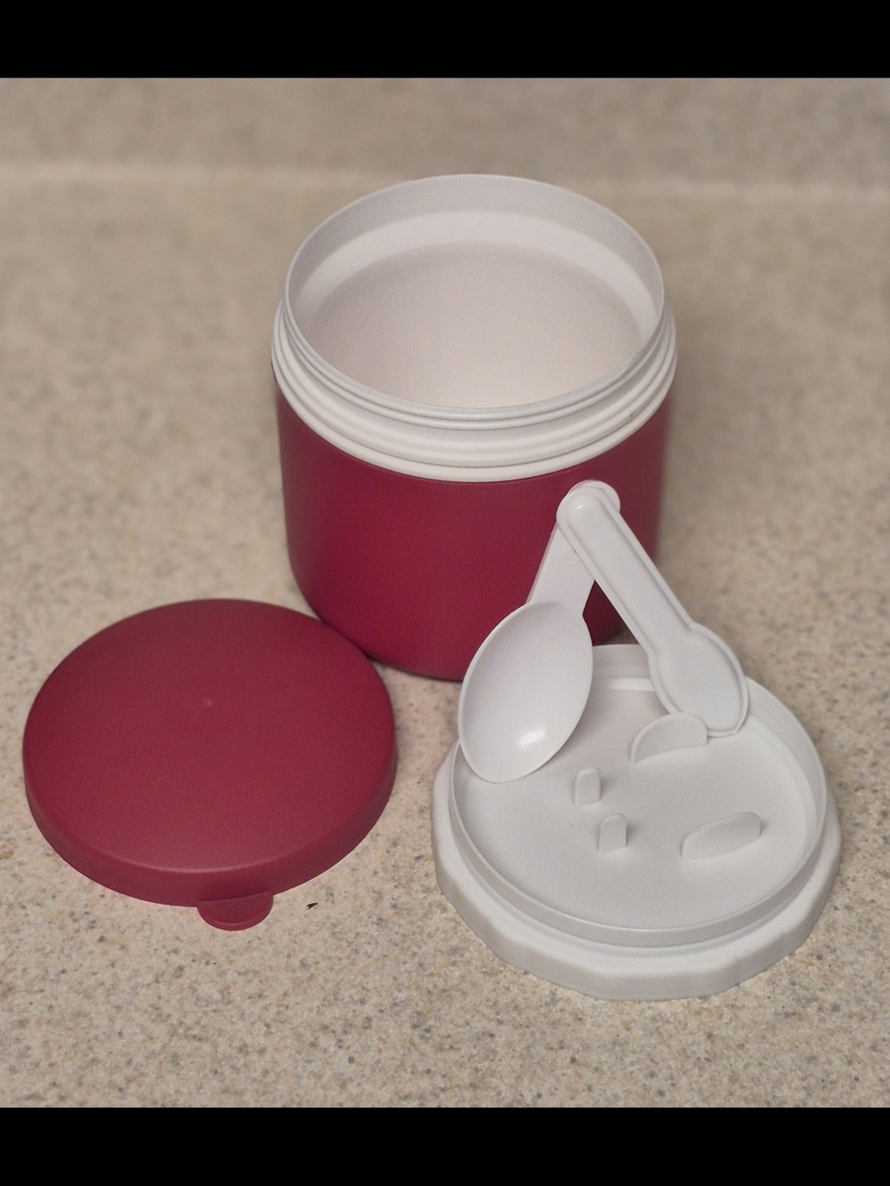 Red Insulated Food Container with Foldable Spoon